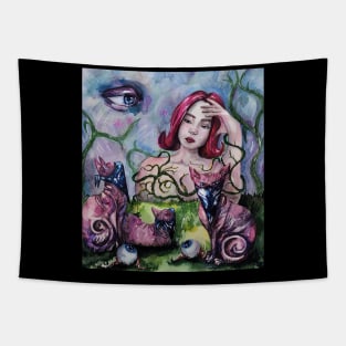 art painting women cat Tapestry