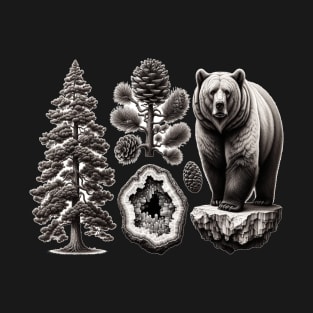 Nature's Trio: Pine, Crystal, and Bear T-Shirt