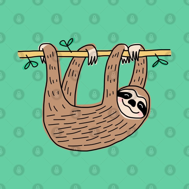 Sloth Hanging on a Tree Branch by HappyCatPrints