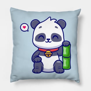 Cute Panda Sitting With Bamboo Cartoon Pillow