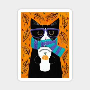 Autumn Coffee Tuxedo Cat Magnet