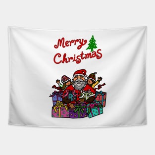 Santa Claus with children and gift presents to celebrate Christmas Tapestry