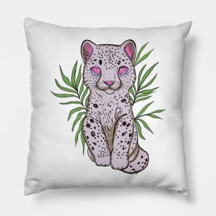 Baby Snow Leopard in Palm Leaves Pillow