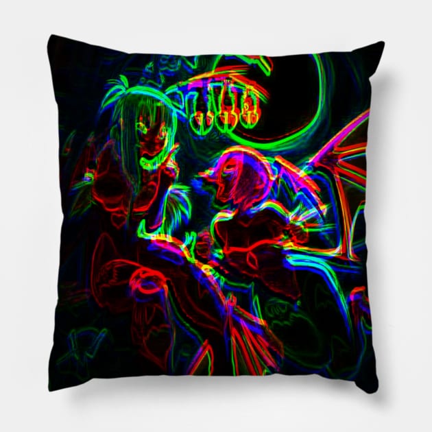 TRIPPY MORRIGAN AND LILITH Pillow by Mystyyy