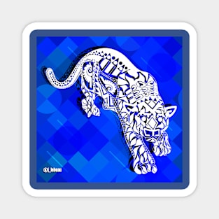 wild tiger in mandala ecopop jungle art in blue Magnet