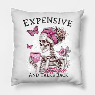Expensive Difficult And Talks Back, Mom Skeleton, Funny Saying, Retro Pillow