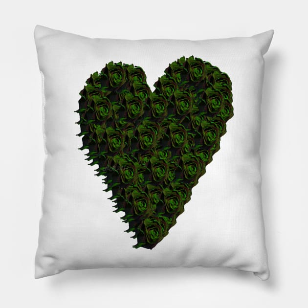 Green Rose Heart Pillow by Not Meow Designs 