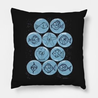 Cute Sea Animals and Funny Fish Floating in Bubbles Pillow