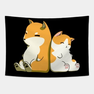 Orange And White Sleeping Dog And Cat Tapestry