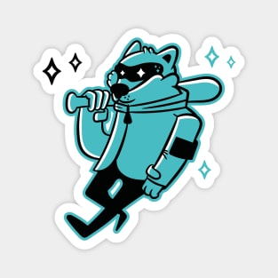 Raccoon. Cartoon Raccoon. Teen Raccoon. Raccoon with Baseball Bat Magnet