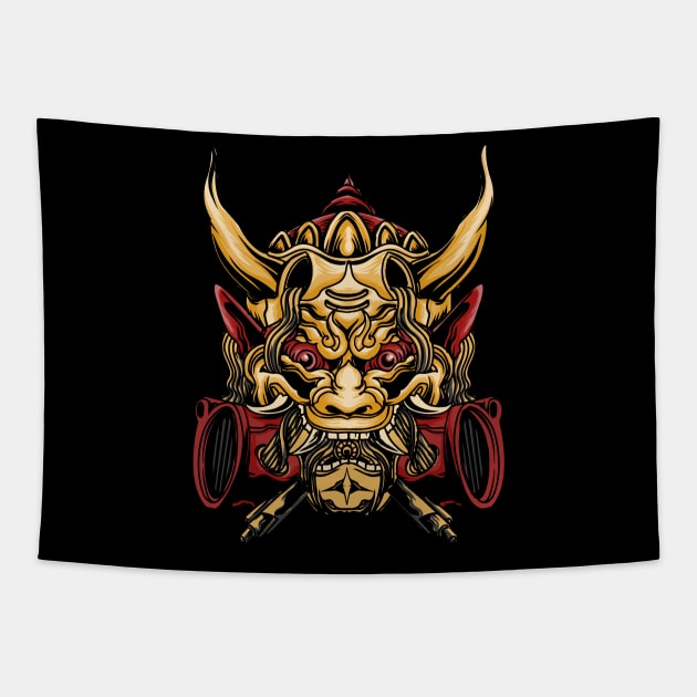 Golden Fiend Barong Bali Denpasar Kuta Beach Tapestry by Celestial Crafts