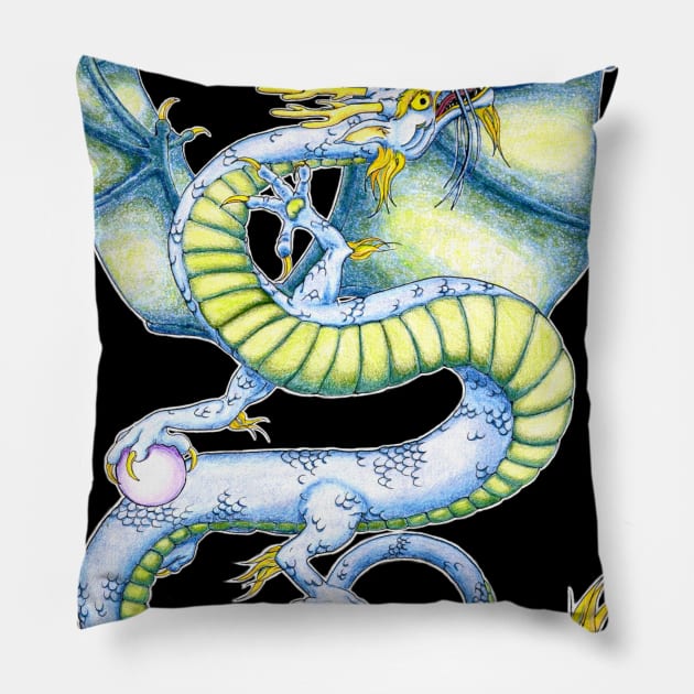 Blue Yinglong Chinese Dragon Pillow by CyndisArtInTheWoods