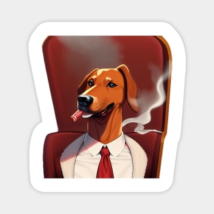 Business Dog On Office Chair Smoking Magnet