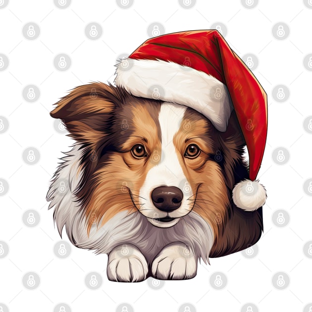 Christmas Peeking Shetland Sheepdog by Chromatic Fusion Studio