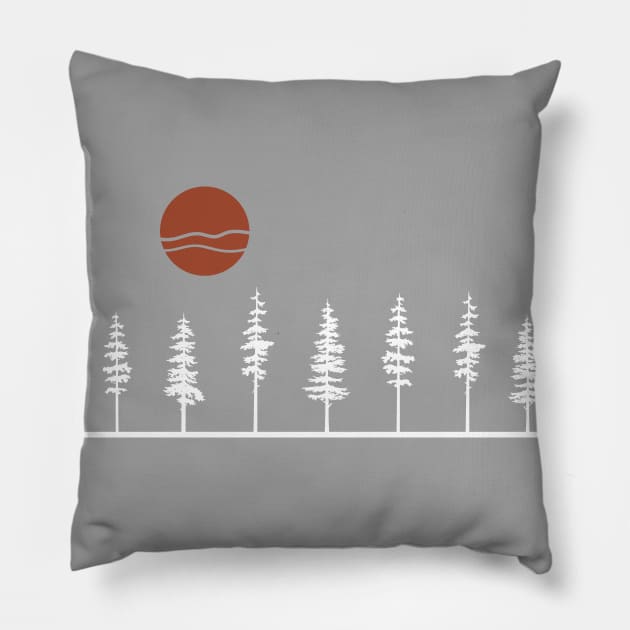 White Pine Tree Retro Sunset Pillow by GreatLakesLocals