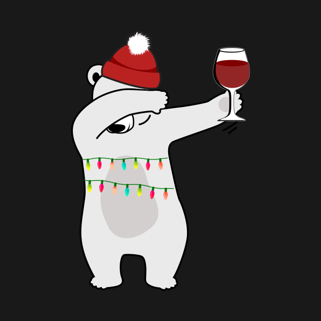 Dabbing Wine Drinking Polar Bear in Christmas Lights