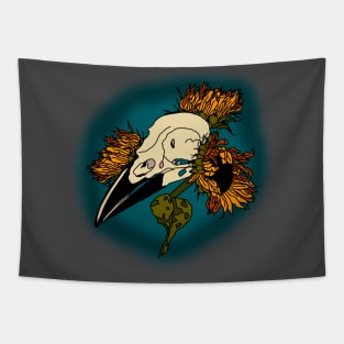 Sunflowers and crow skull Tapestry