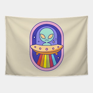 Rainbow UFO Alien Fun Kawaii Spaceship Tapestry