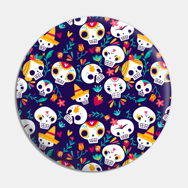 Sugar Skull Pattern Pin by aquariart