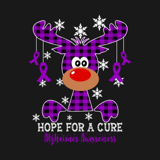 Reindeer Hope For A Cure Alzheimer Awareness Christmas T-Shirt