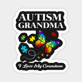 Butterfly Autism Grandma I Love My Grandson Awareness T-Shirt Magnet