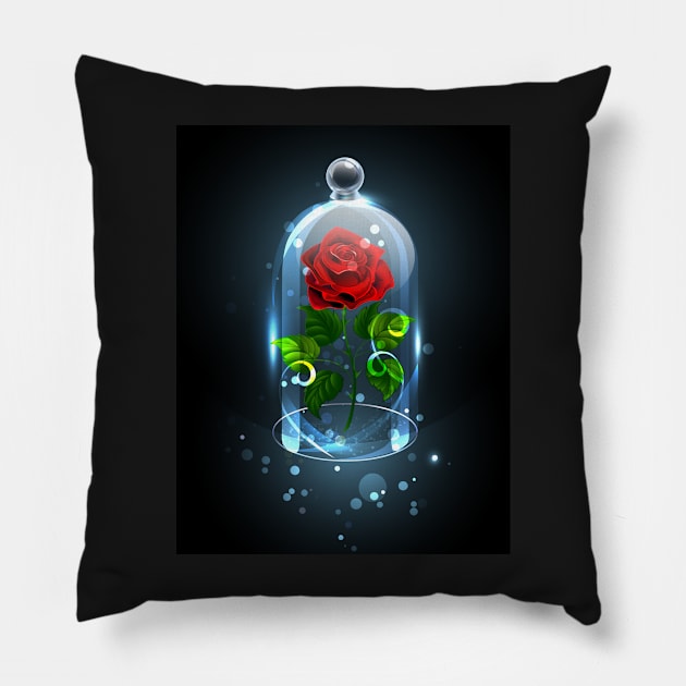 Red Rose under the Crystal Dome Pillow by Blackmoon9