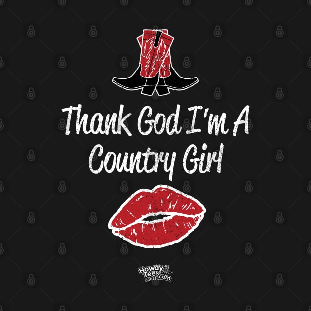 Thank God I'm A Country Girl - Red & Black Cowgirl Boots with Red Kiss by Reid Walley