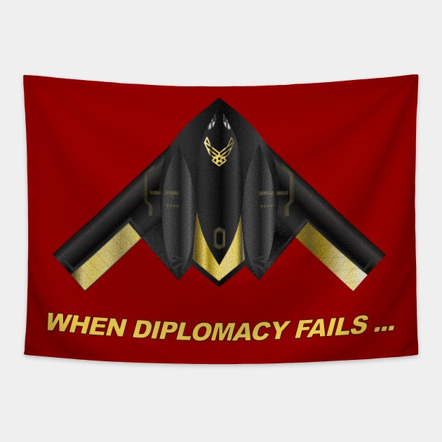 When Diplomacy Fails... USAF B2 Spirit Bomber - Black Yellow Tapestry by geodesyn