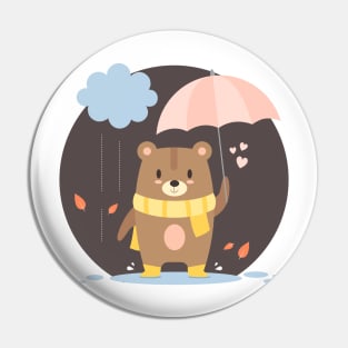 Lovely Bear In Rain Day Pin