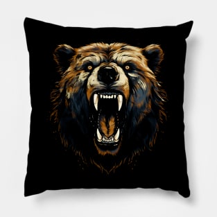 Angry Brown Bear Vintage Design Pillow