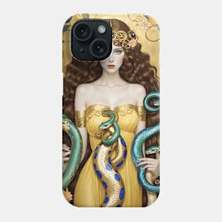 Gustav Klimt's Serpentine Reverie: Women Embraced by Snakes Phone Case