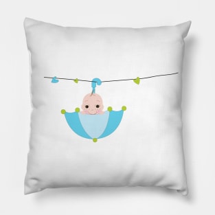 Newborn baby boy with umbrella Pillow