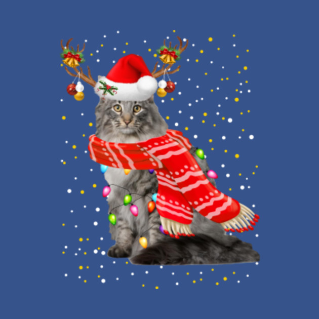 Disover Siberian Cat Shirt Reindeer Christmas Light Shirt - Siberian Cat - T-Shirt