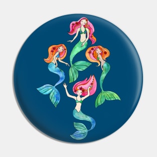 Merry Mermaids in Watercolor Pin