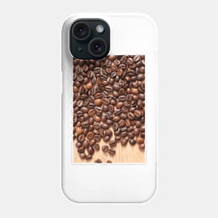 Coffee beans on wood table Phone Case