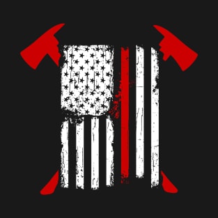 Firefighter Red Line American Flag With Crossed Axes T-Shirt