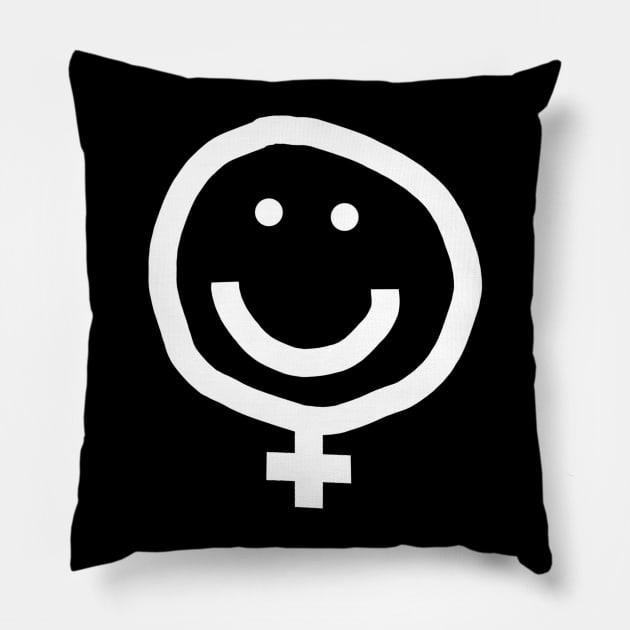 Minimal Female Smiley Face White Line Pillow by ellenhenryart