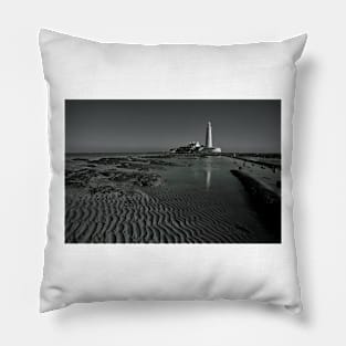 Ripples and Reflections at St Mary's Island - Monochrome Pillow