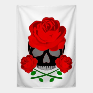 Skull and Red Roses Tapestry