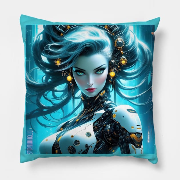 Biopunk Robot Girl Pillow by Spaceboyishere