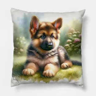 Watercolor German Shepherd Puppies - Cute Puppy Pillow