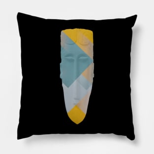 head sculpture yellow and blue Pillow