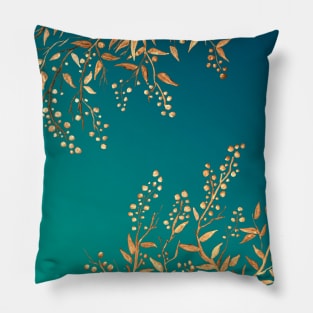 Golden Floral Ornaments on Teal Pillow