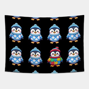 Autism Awareness Puzzle Penguin Party Pattern Tapestry