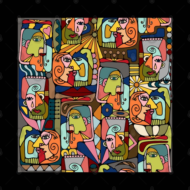 Cubist Picasso Style Faces In Mid Century Modern Colors by Slightly Unhinged