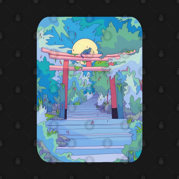 The cat and the Torii gate by Swadeillustrations