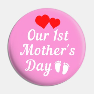 Our first mothers day white text red heart Pin