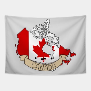 Kawaii Canada Flag Map Tapestry