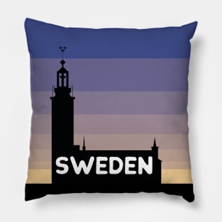 Sweden Stadshus with blue and yellow sunrise Pillow