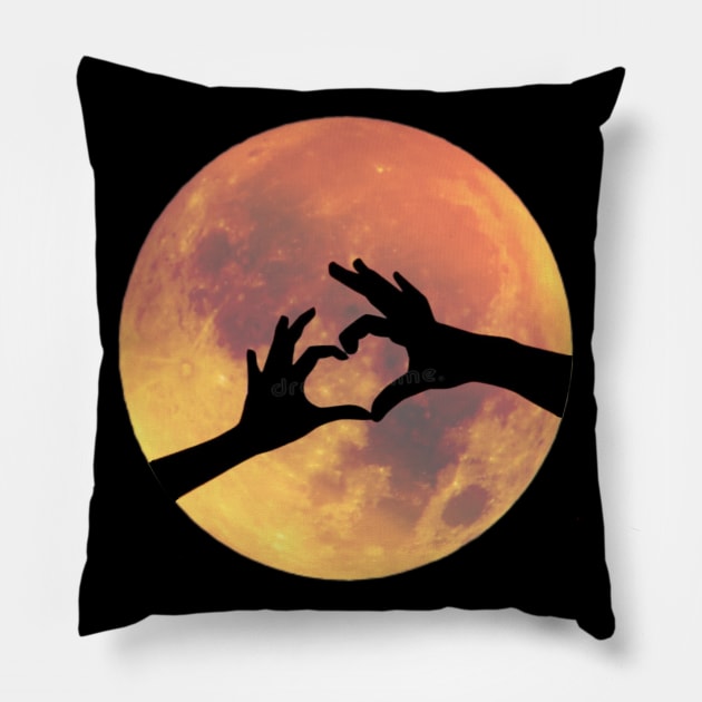 Full Moon with Heart Hands Silhouette Pillow by Apathecary